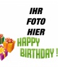 Fotomontage zu machen Ihr Foto zum Geburtstag. Die Zusammensetzung Ihnen alles Gute zum Geburtstag mit grünen Buchstaben, sehen wir Farben Geschenke.