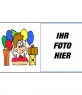 Geburtstagskarte mit Bild des Kindes mit Geschenken. 