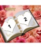 Anpassbare Fotorahmen mit zwei getrennten Fotos. Buch der Liebe mit Ornamenten von Rosen.