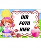 Fotorahmen für Kinder. Glückliches Mädchen essen Süßigkeiten.