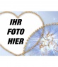 Herz-förmigen Rahmen mit goldenen Knöpfen und einem blauen Hintergrund.