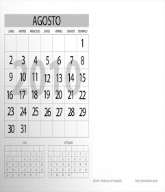 Vorlage Kalender 2010, der Monat August.