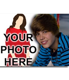 Vorlage Baugruppen und beliebten Prominenten. Laden Sie Ihr Foto und legte sie neben Justin Bieber, kanadische Pop-Sängerin. Lehrt dieser Collage an Ihre