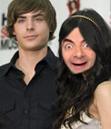 In dieser Fotomontage, die sich als Vanessa Hudgens, Zac Efron mit High School Musical. Sie erscheint mit einem Stirnband und braune Haare Kaskadierung über die Schultern. Er trägt ein dunkles Hemd.