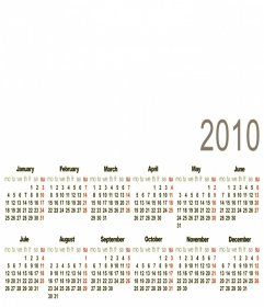 Kalender 2010 in englischer Sprache als Rahmen, um ein Foto aufzunehmen