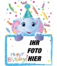 Geburtstagsgruß das wird ein Foto von einem blauen Elefanten befestigt sind.Holiday Fonds. 