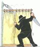 Fotomontage, in dem Sie einen Mann mit einem Messer und schwarze Kleidung kann entwaffnen scheint sehr guten Absichten zu Ihnen, nur das Gesicht und ein wenig Liebe aus der Dusche zu nehmen. Der M�rder, der eine Szene zu Psychosen zu erwarten, scheint überrascht, als er Sie halten Ihr Gesicht im Schatten sieht. 