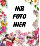 Fotorahmen mit Blumen und Welpen.