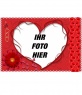 Postkarte mit roten Blumen und einem großen Herzen. Für Valentine.