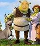 Rahmen Sie Ihr Gesicht in einem sehr Film, Fotografie Plasma in das Gesicht von Shrek, die von seiner Familie, Esel und dem gestiefelten Kater begleitet wird.