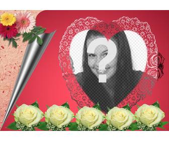fotomontage aus einem romantischen rosa in ihrem foto erscheint in einem herzformigen rahmen von blumen und geschenkpapier begleitet ideal fur liebhaber zum senden von e-mail diese valentine