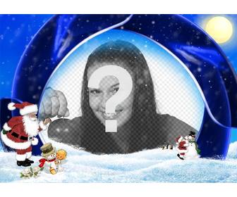 weihnachtskarte blauem hintergrund und schnee in dem ihr bild einzufugen sind santa claus ein junge und schneemanner