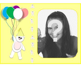 gelb geburtstagskarte mit ihrem foto mit einem teddybar und luftballons personalisiert