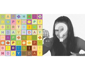 geburtstagskarte mit dem text happy birthday wie ein puzzle in farbe