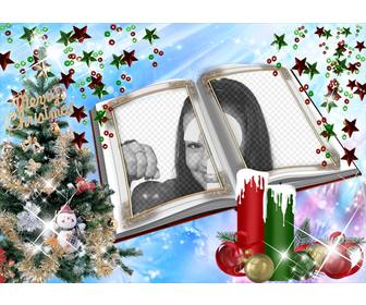 weihnachtskarte mit einer montage in buchform mit verzierungen