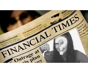 fotomontage von der financial times laden sie ihr foto und die abdeckung der wirtschaftszeitung
