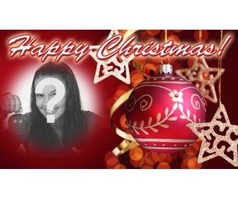 post zu weihnachten mit happy christmas text und roten hintergrund mit einer weihnachtskugel gratulieren legen sie ihr foto im hintergrund