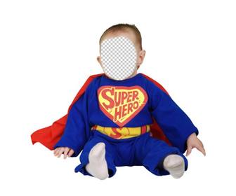 dress up ihr ​​baby mit dieser ausschreibung fotomontage der blauen superheld mit roten umhang