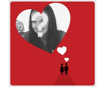 red saint valentine love-karte mit weißen herzen und eine zeichnung von einem paar wo sie ein foto in einem herz legen kann und einen text hinzufugen