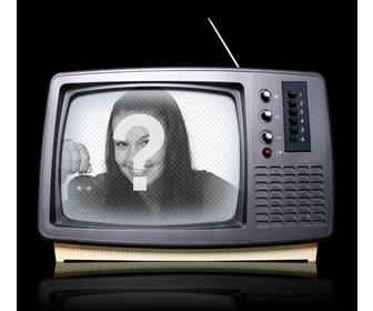 fotomontage mit einem retro-fernsehen wo sie ihr bild platzieren konnen als ob sie auf einer tv-show erscheinen