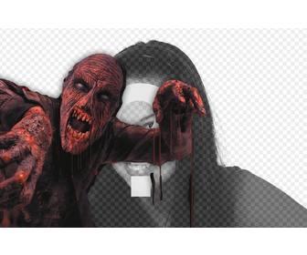 fotomontage auf eine rote blutige zombie in einem foto und text hinzufugen online