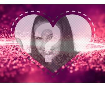 romantische bilderrahmen mit einem herzen auf einem rosa hintergrund mit hellen diamant wellen um ein foto hochzuladen