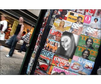 fotomontage eines magazin in einem kiosk um ihr bild auf der titelseite eines von ihnen setzen