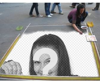 fotomontage um das bild in den boden von einem straßenkunstler gemalt einfugen