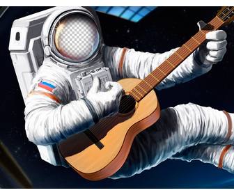 fotomontage ihr gesicht mit einer gitarre auf einem astronauten zu setzen