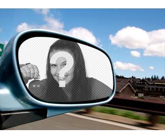 fotomontage mit ihrem foto in einem auto spiegel