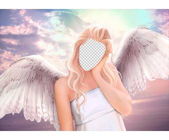 fotomontage des korpers eines engels mit dem langen blonden haar