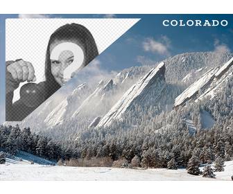 postkarte von einer landschaft von schneebedeckten denver mit ihrem foto