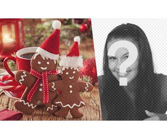 weihnachtscollage um ihr foto zusammen mit zwei lebkuchenmanner setzen