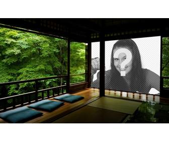 fotomontage eines japanischen zen und das projizierte bild an der wand