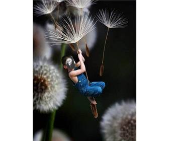 fotomontage kind fliegen um ein bild eines kindes gelegt