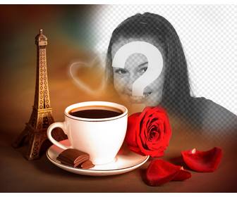 fotoeffekt der liebe mit dem eiffelturm in paris und einem kaffee