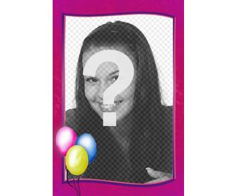 geburtstags-foto-rahmen kann als postkarte rosa rand mit bunten luftballons an einer ecke verwenden
