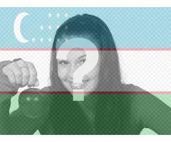 collage fur online-mit der flagge von usbekistan zusammen mit ihrem foto