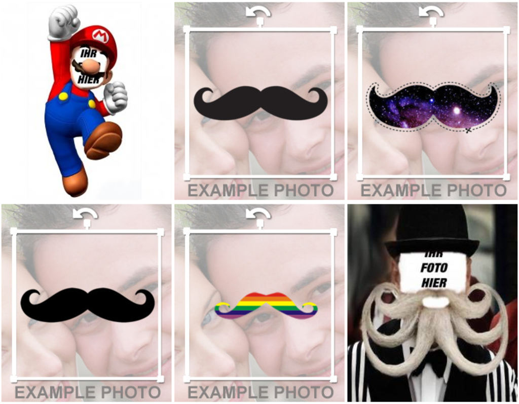Aufkleber und Fotomontagen mit Schnurrbart