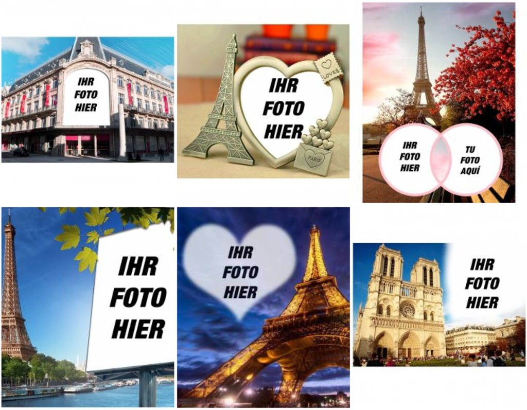 Fotomontagen mit Fotos Eiffelturm und Paris Ihr Foto setzen