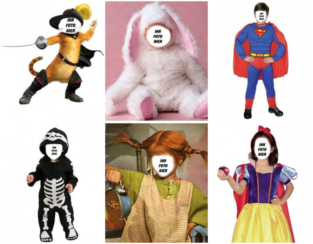 Fotomontagen von Kostümen für Kinder