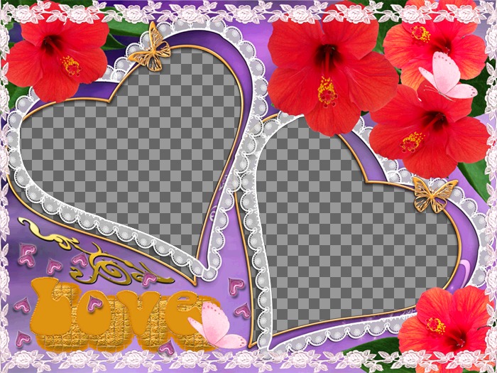 Set bestehend aus zwei digitale Bilderrahmen, erscheinen in Herzform, Blumen und Schmetterlingen. Ideal zur Darstellung der Liebe eines Partners. Violet..