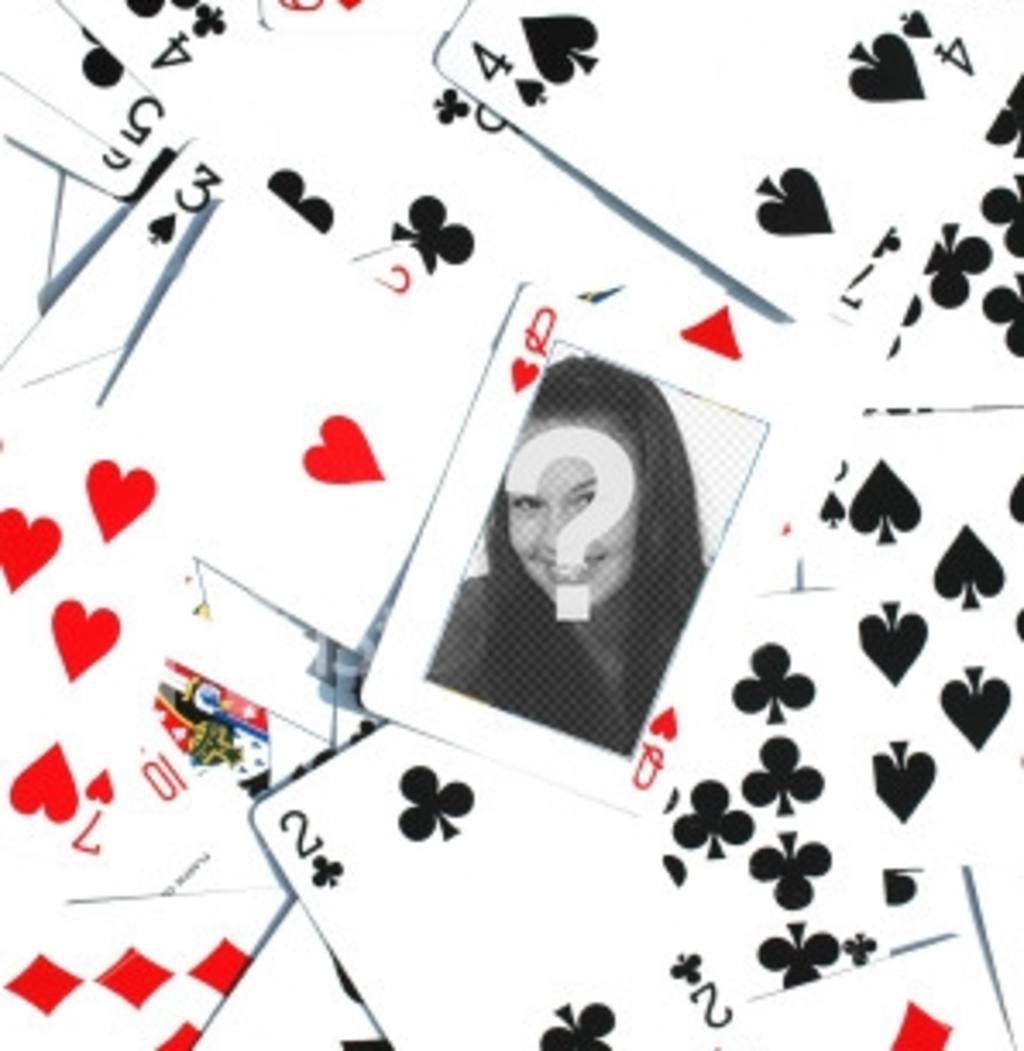 Fotomontage machte eine Menge Poker-Karten umgedrehten ungeordneten, mit einem Q von Herzen in der Mitte des Bildes. In diesem Menü können Sie ein Bild..