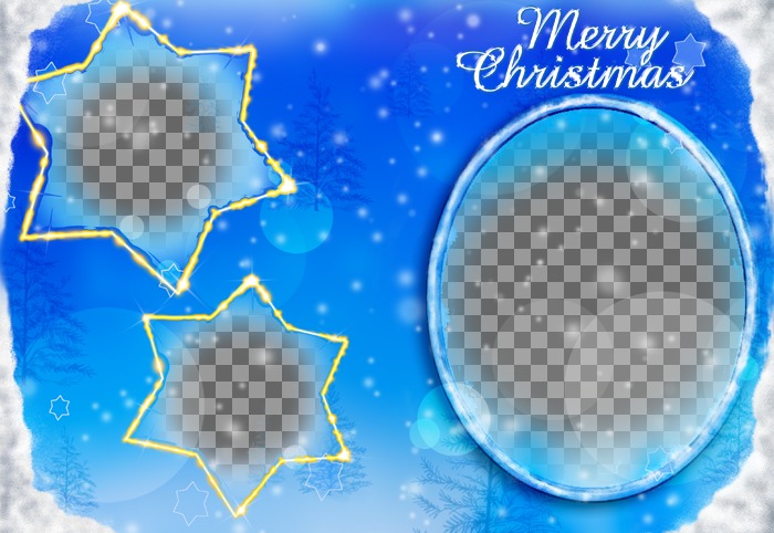 Rahmen für drei Fotos auf dem Mond und zwei sternförmige Konstellationen, mit denen dieses Weihnachten Kompliment..