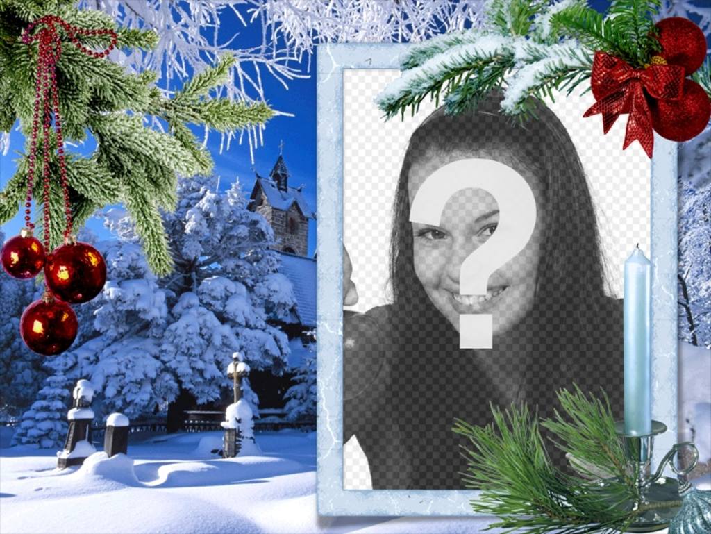 Weihnachtskarte mit Ihrem Foto auf einem weißen rechteckigen Rahmen. ..