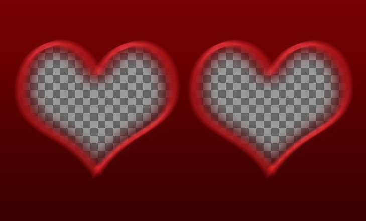 Erstellen Sie eine Postkarte von Liebe mit dieser Vorlage mit zwei roten herzförmigen Rahmen, in denen Fotos einfügen Wege. Holen Sie sich eine einfache..