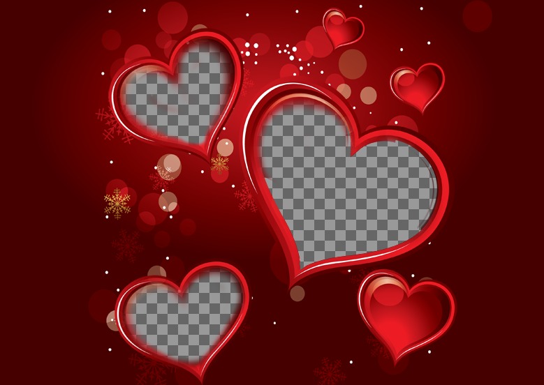 Einstellen rot mit einem digitalen Foto, das in drei Herzen erscheint. Ergänzen Sie Ihr Geschenk dieser Valentinstag Liebe zum..