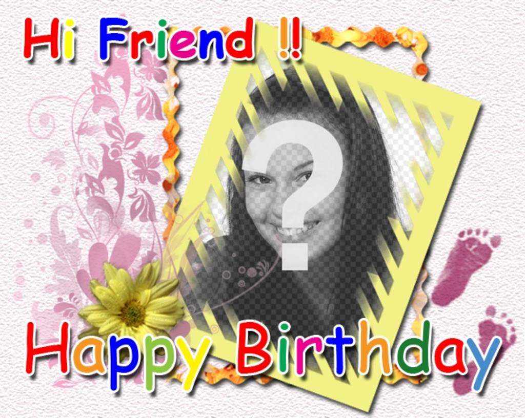 Geburtstagskarte mit dem Text Hallo Freund Happy birthday Farbe und mit individuellen..