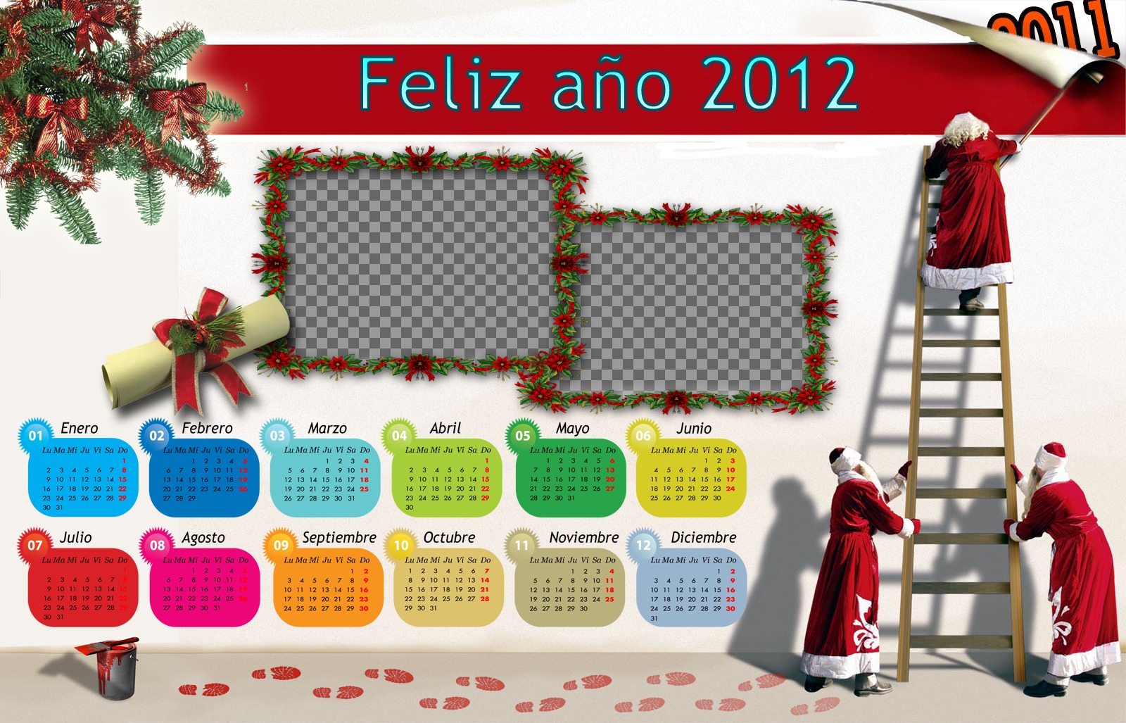 Kalender 2012 mit Monat coloresy Weihnachten und der Weihnachtsmann..