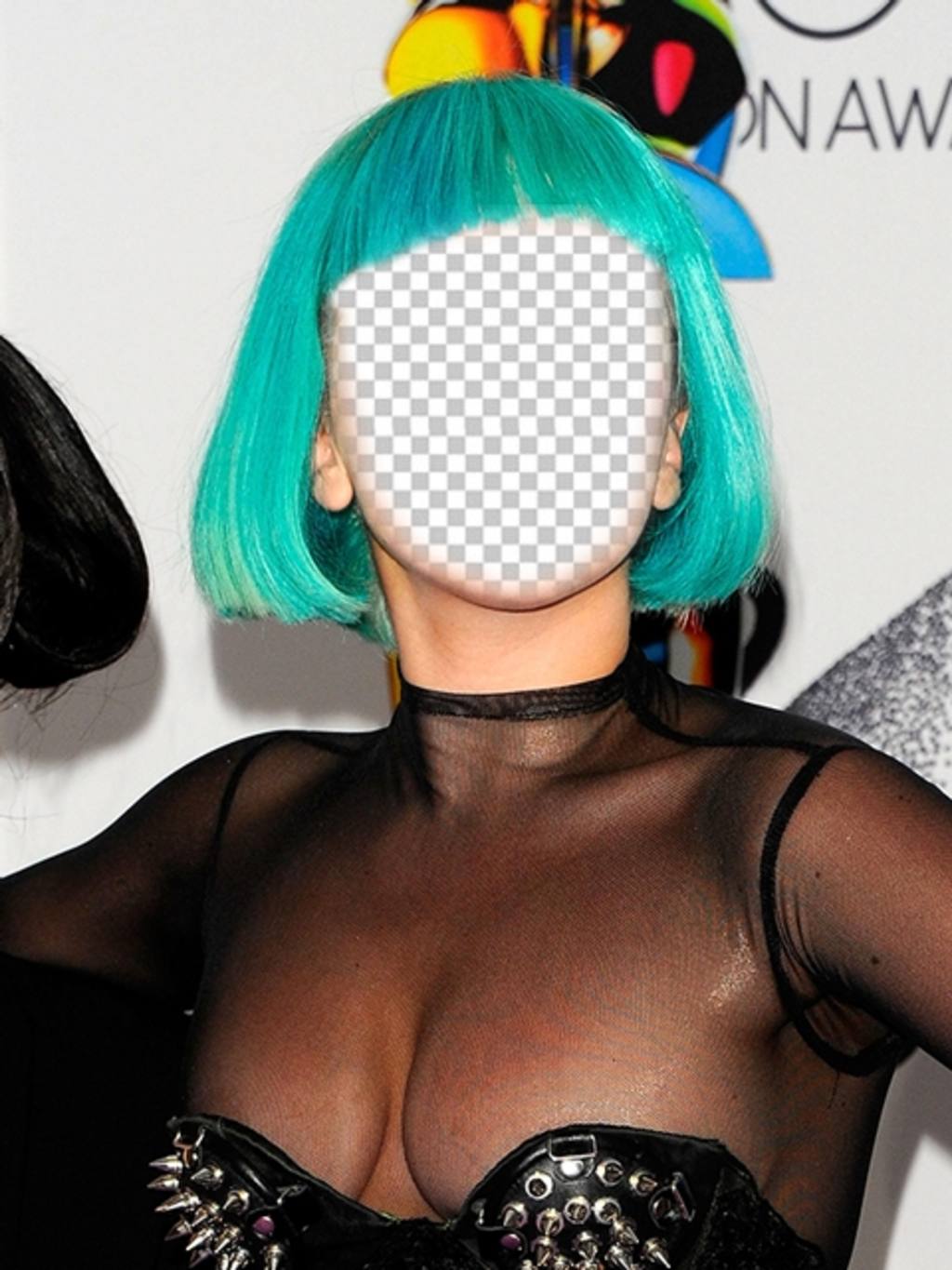 Fotomontage von Lady Gaga mit einem grünen Frisur, wo Sie Ihr Gesicht kann sich ..